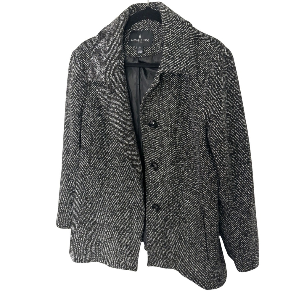 London Fog Womens XL Tweed Old money Textured Knit Button Front Pea Coat